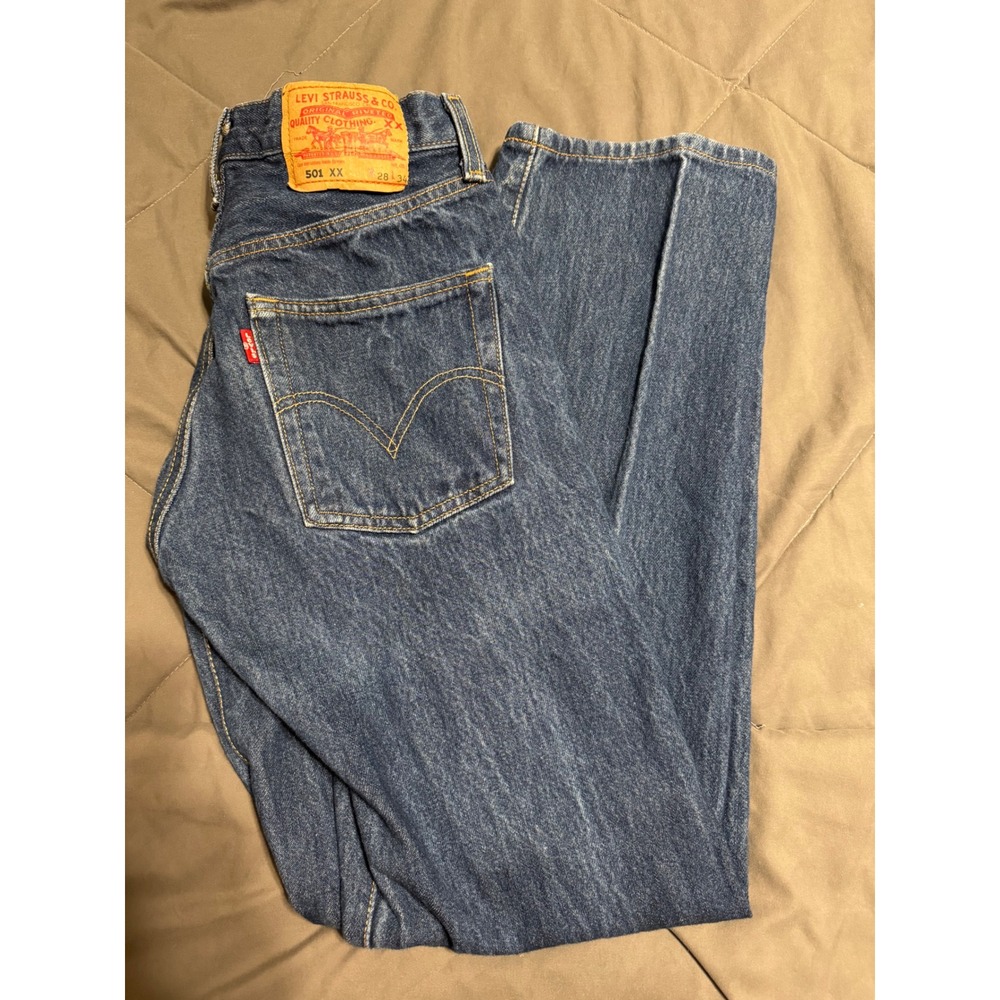 Levis 501XX Jeans Mens 28x34 Blue Denim Straight Leg Y2K Vintage Button Fly
